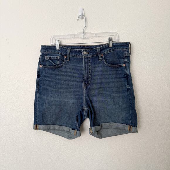 [Old Navy] High Rise The O.G. Denim Shorts Cuffed Medium Wash Smooth Pockets 14 - Picture 2 of 11